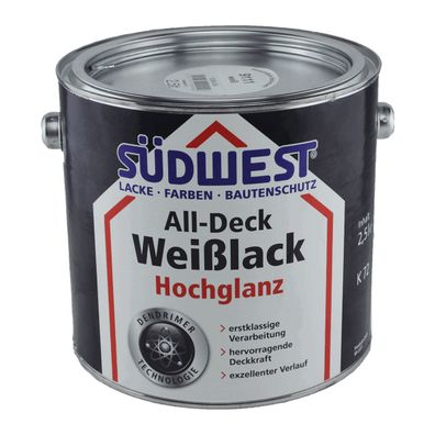 Südwest All-Deck Weißlack Hochglanz Inhalt:2,5 Liter