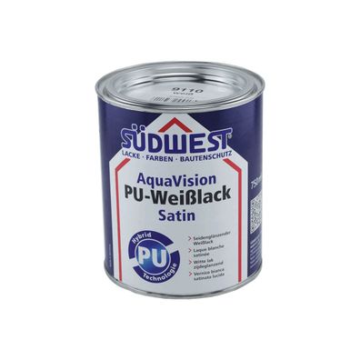 Südwest AquaVision PU-Weißlack Satin seidenglänzend Inhalt:0,75 Liter