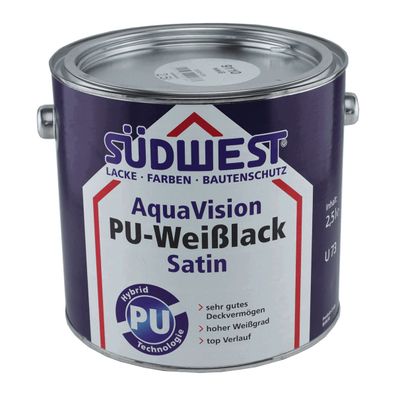 Südwest AquaVision PU-Weißlack Satin seidenglänzend Inhalt:2,5 Liter