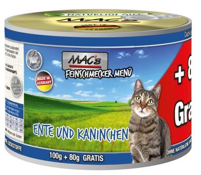 MAC's Cat - Feinschmecker ¦ Ente & Kaninchen - 6 x 180g ¦ hochwertiges Nassfutter ...