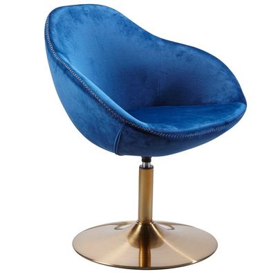 Wohnling Loungesessel SIRAN Samt Blau / Gold 70x79x70 cm Design Drehstuhl | Clubsesse