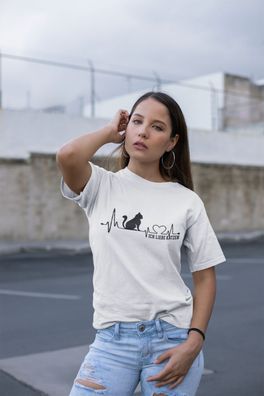 Oversize Bio T-Shirt Damen Ich Liebe Katzen EKG Herzschlag Haustier Cat Shirt