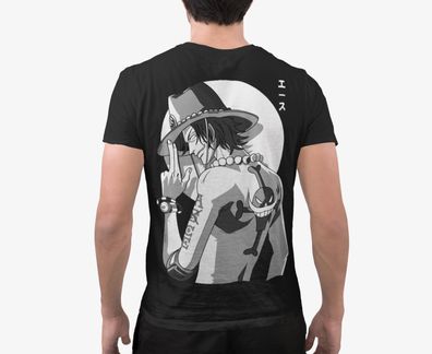 Herren T-Shirt Bio Baumwolle Anime Piece Porta D. Ace Feuerfrucht Pirat Street
