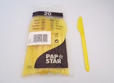 Papstar 20 Stück Einwegmesser Plastik Messer Kunststoff Besteck Gelb
