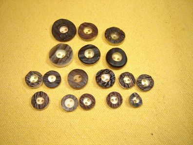 17 Stück verschiedeneTrachtenknöpfe Bluse Hirschhorn Imitat dunkelbraun 1 bis 2 cm