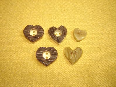 5 Stück verschiedene Trachtenknöpfe Herz Hirschhorn Imitation von 1,4 bis 2,2 cm