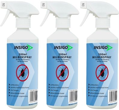 INSIGO 3x500ml Anti Milbenspray Mittel gegen Milben Milbenbefall EX Milbenfrei Schutz