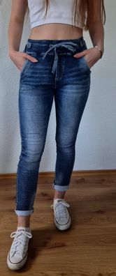 Melly & Co Hose Jogger Jeans Jogpant Stretch 7132 Denim Taschen Rundumbund Blau