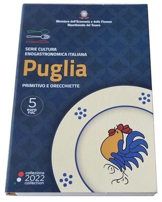 Italien 5 Euro Puglia Orecchiette 2022 in Coincard - Italiens Küchen - und Weinkultur