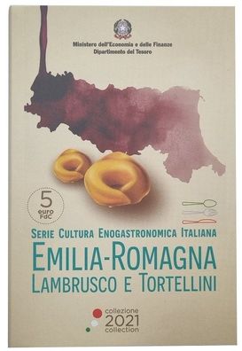 Italien 5 Euro Lambrusco & Tortellini 2021 in Coincard Italiens Küchen und Weinkultur