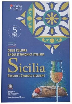 Italien 5 Euro Passito & Cannolo 2021 in Coincard - Italiens Küchen- und Weinkultur