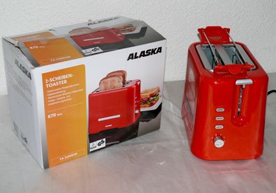 Alaska TA2209DSR Designer Toaster Doppelschlitz 870W 6 Stufen Brotaufsatz Rot SI