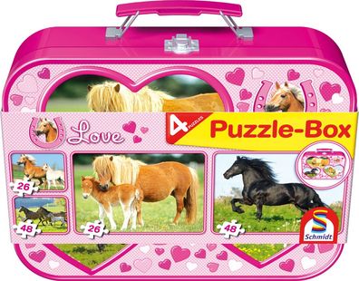 Schmidt Spiele Puzzlekoffer Puzzlebox Pferde 4 Puzzle verschiedene Teileanzahl