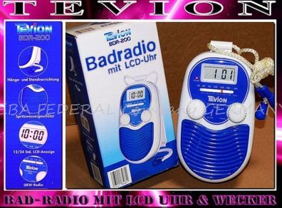 Tevion BDR200 Badradio ALARM LCD Wandradio Duschradio Radiowecker Blau White