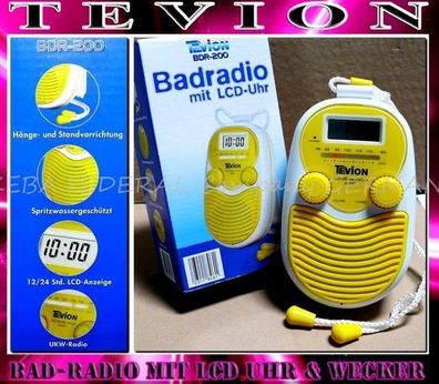 Tevion BDR200 Badradio Wand Radio Duschradio Radiowecker LCD ALARM Gelb White