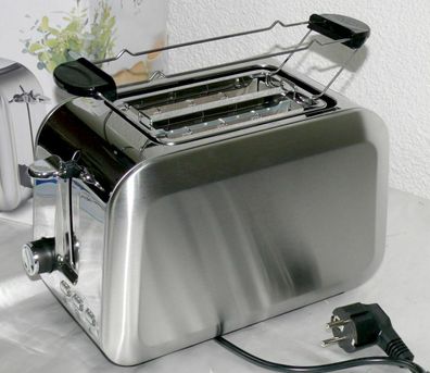 MD10070 Designer Edelstahl Doppelschlitz Toaster 750W 7 Stufen Brotaufsatz Edels