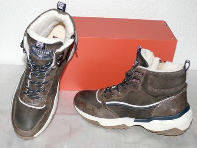 Mustang ZIP Warme Herbst Winter Leder Schuhe Boots Stiefel Futter 42 Braun N8