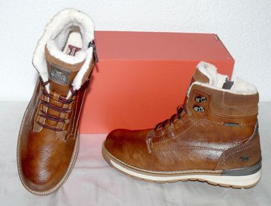Mustang ZIP Warme Herbst Winter Leder Schuhe Boots Stiefel Futter 42 Cognac N7