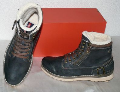 Mustang ZIP Warme Herbst Winter Leder Schuhe Boots Stiefel Futter 42 Dk. Grau N36