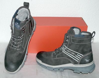 Mustang ZIP Warme Herbst Winter Leder Schuhe Boots Stiefel Futter 42 Dk. Grau N4