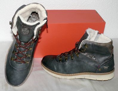 Mustang ZIP Warme Herbst Winter Leder Schuhe Boots Stiefel Futter 42 Dk. Grau N32
