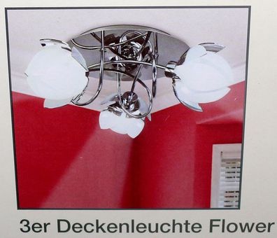 3er Halogen Decken Leuchte Licht Flower Blume Chrom Metall 3x G9 28W Lichtspiel