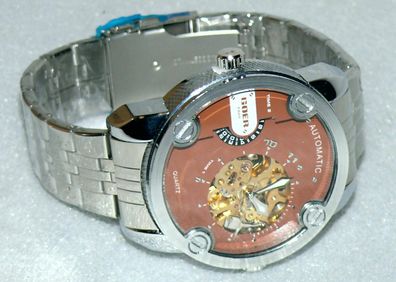 Goer Time 2 Automatik Quartz Designer Armband Uhr 3Bar Masiv 190gr Braun Edelsta