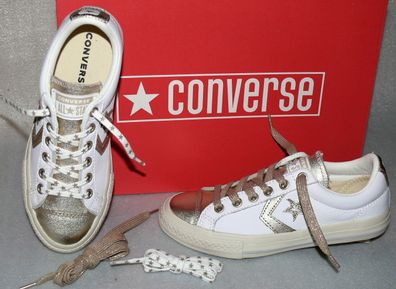 Converse 662769C STAR PLAYER EV OX Echt Leder Schuhe Sneaker Boots 33 Weiß Gold
