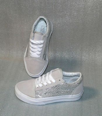Vans Old Skool K'S Rauleder Kinder Schuhe Sneaker Gr 31 UK13 Metallic Silver Wei