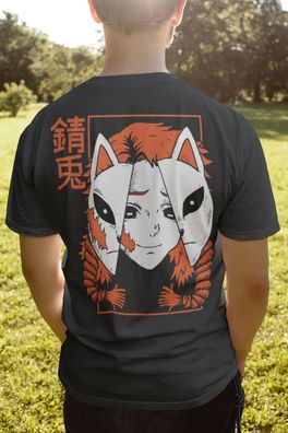 Herren T-Shirt Bio Baumwolle Anime mascara demon Maske Streetwear Katze Mask