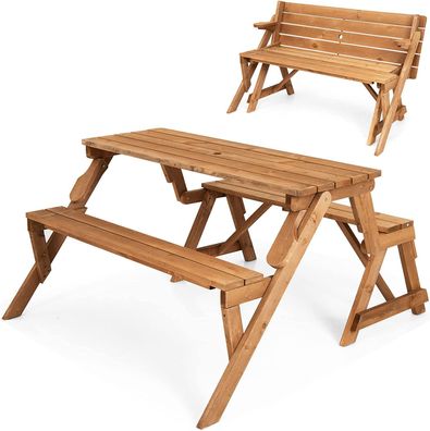 2 in 1 konvertierbarer Picknicktisch/ Gartenbank Holz, 360 kg belastbar Sitzgruppe