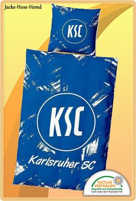 Karlsruher SC Bettwäsche Logo Blau Reißverschluss Baumwolle KSC Gr. 135x200cm NEU