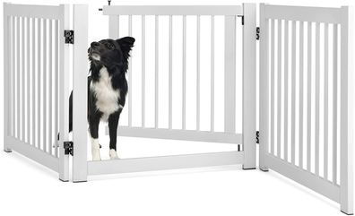 3-teiliges Absperrgitter Hunde, Freistehendes Hundegitter mit Tür, 61cm hoch, Holz