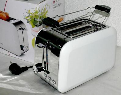 MD10070 Designer Edelstahl Doppelschlitz Toaster 750W 7 Stufen Brotaufsatz Weiß