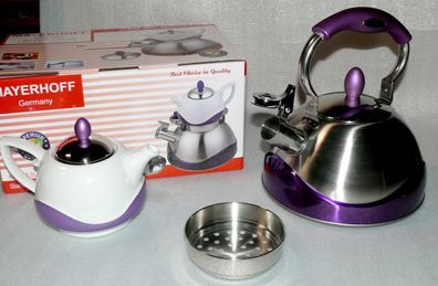 Mayerhoff MH13 Pfeifender Wasserkocher Teekanne Porzellan Caydanlik 3L Purple We