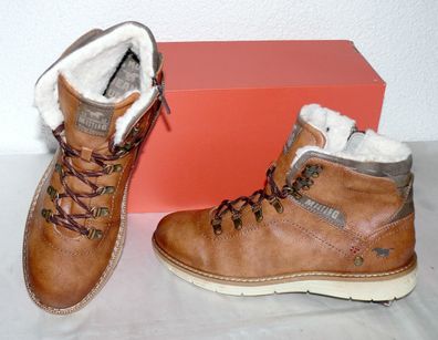 Mustang ZIP Warme Herbst Winter Leder Schuhe Boots Stiefel Futter 42 Cognac N51