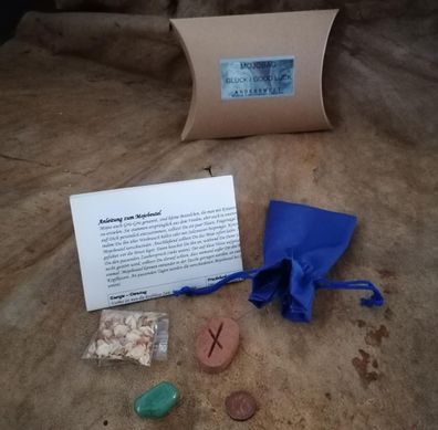 Mojo-Bag GLÜCK Rune Kräuter Heilstein Anleitung Ritualset