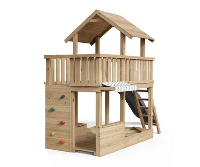 Spielturm Mia – Spielwelt – 261 - natürlich Lärchenholz - mit grauer Rutsche
