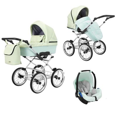 Retro Kinderwagen 3in1 2in1 Isofix Kombikinderwagen Set + Zubehör Farbauswahl ...