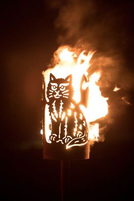 Gartenfackel Katze inkl. Stiel und Wachsrolle Feuerflair Fackel