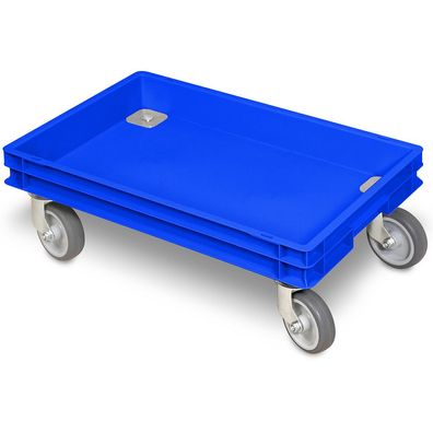 Rollkasten für 600x400mm Eurobehälter, graue Gummiräder, Trg 100 kg, blau