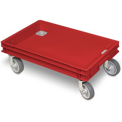 Rollkasten für 600x400mm Eurobehälter, graue Gummiräder, Trg 100 kg, rot