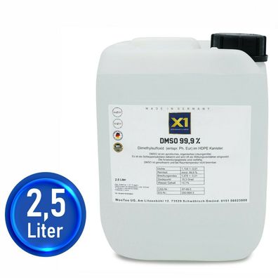 DMSO PUR 2500ml Dimethylsulfoxid 99,9% Reinheit (Ph. Eur), HDPE Kanister