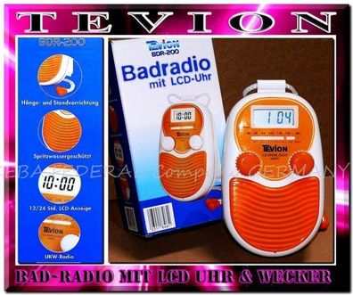 Magnum BDR200 Badradio LCD Display Wand Duschradio Uhr Radiowecker Orange White