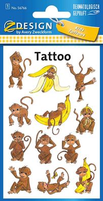 AVERY Zweckform 56766 Affen 12 Tattoos Kinder (Temporäre Tattoos, wasserfeste ...