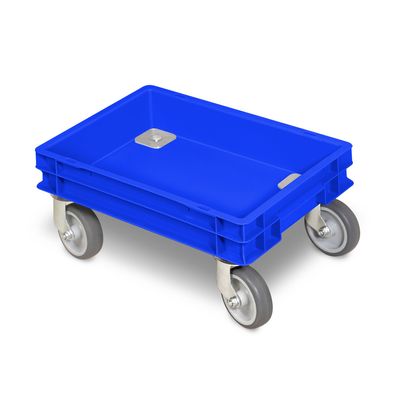 Rollkasten für 400x300mm Eurobehälter, graue Gummiräder, Trg 100 kg, blau