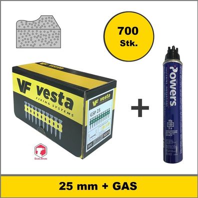 Vesta C5-25MM Nägel + Gas, Kompatibel für; (Würth DIGA CS-2], (DeWalt C5 ], ...