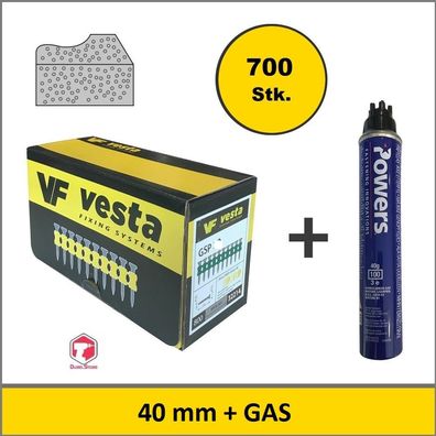 Vesta C5-40 MM Nägel + Gas, Kompatibel für; (Würth DIGA CS-2], (DeWalt C5 ], ...