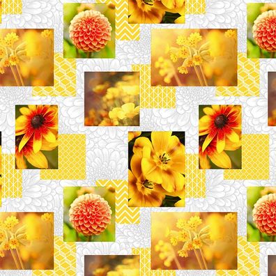 PVC Tischdecke Maya Wachstuch • Breite & Länge wählbar • Blumen Karos gelb
