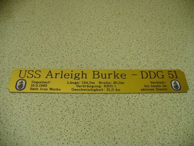 Namensschild für Modellständer mit Daten - USS Arleigh Burke DDG51